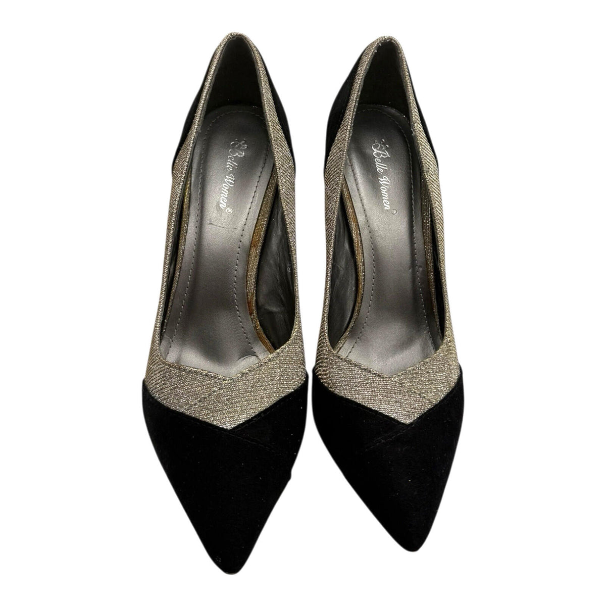 Belle Woman Stiletto Shoes Women's UK Size 6 Pointed Toe Sparkle Black Silver