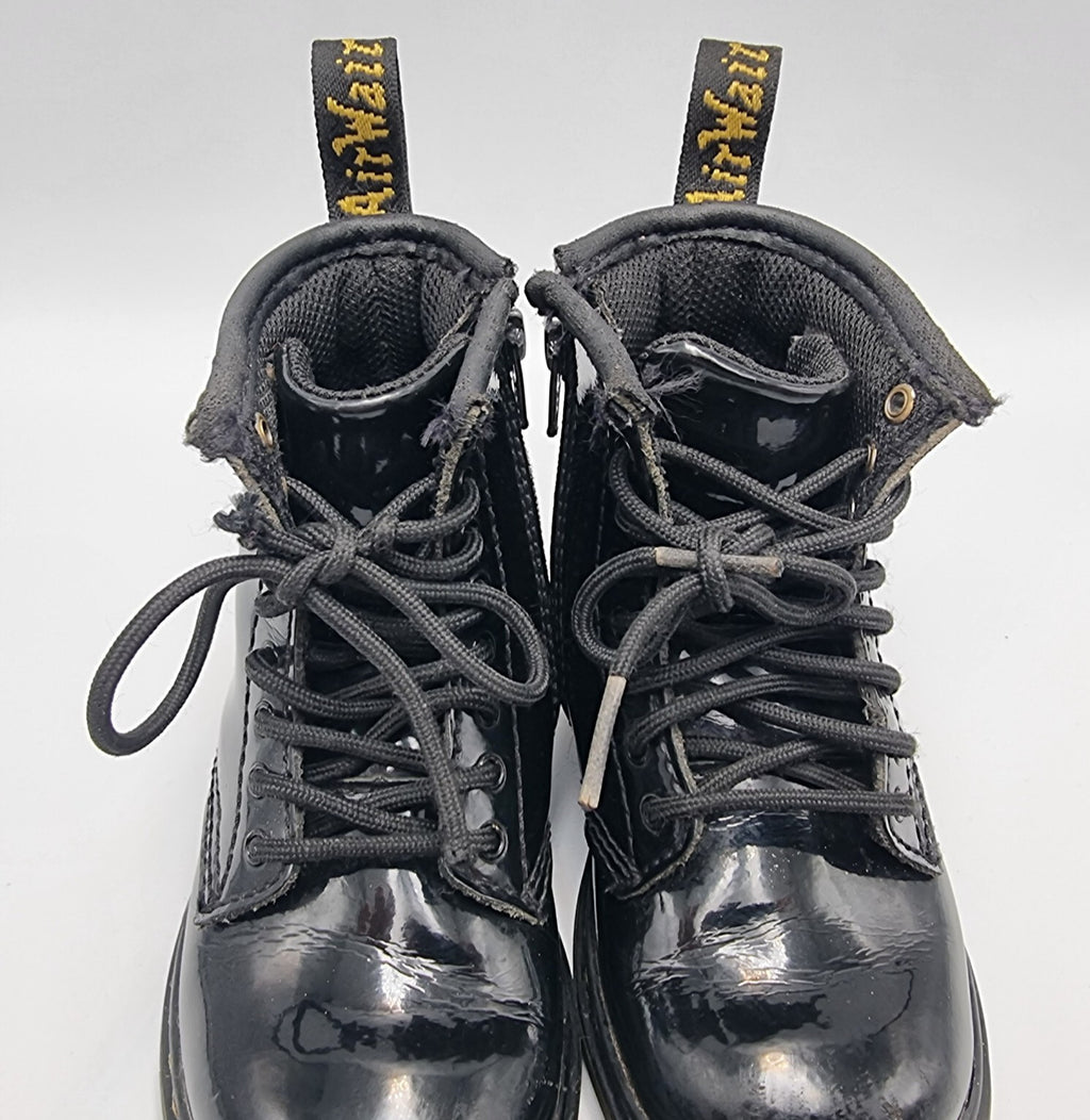 Dr Martens Toddler 1460 Black Patent Boots Side Zip Shoes Kids Size UK 7 EUR 24