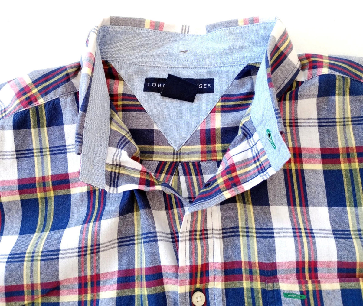 Tommy Hilfiger Shirt Men's UK Size L Red/Blue Check Short Sleeve Pockets