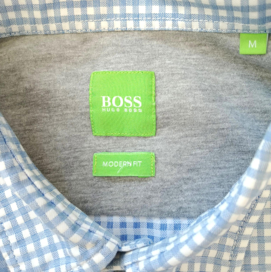 Hugo Boss Blue Hugo Boss Shirt Men's UK Size M Long Sleeve Blue Check 100% Cotton Pocket Modern