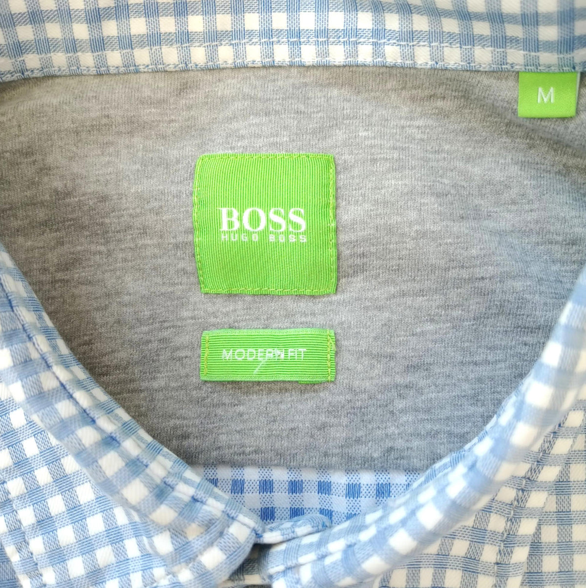 Hugo Boss Blue Hugo Boss Shirt Men's UK Size M Long Sleeve Blue Check 100% Cotton Pocket Modern
