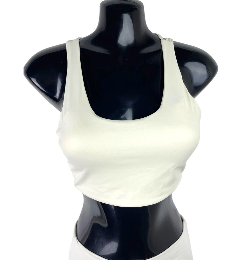 Stradivarius Co Ord Set Women's UK Size XS Shorts & Crop Top Padded Ivory Lycra