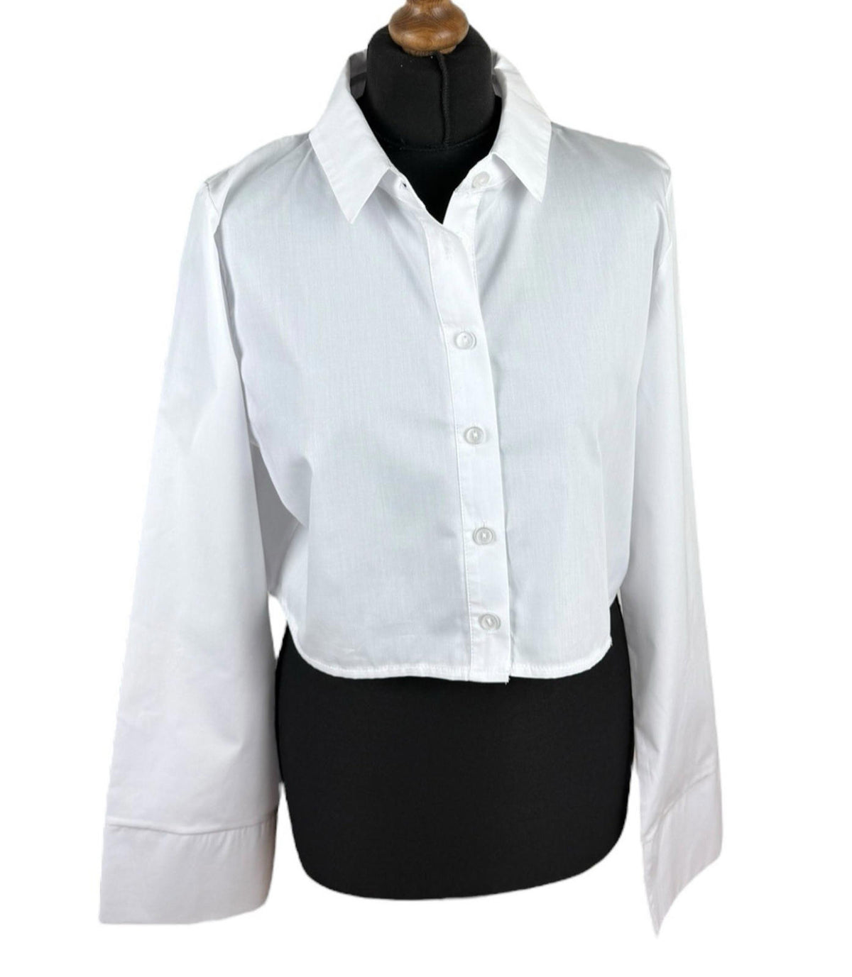 Cropped Shirt Women’s UK Size S White Long Sleeved Button Down Structured Collar