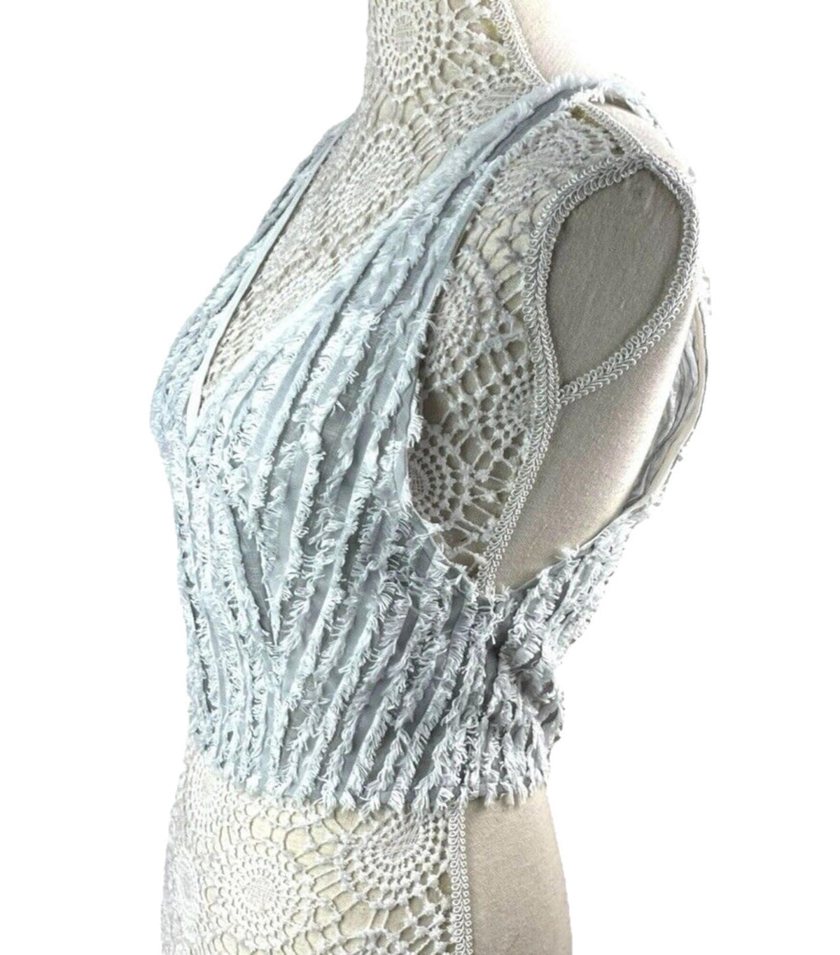 Pretty Little Thing Grey Mesh Vest Top Frayed Stripe Detail Women's UK Size 8