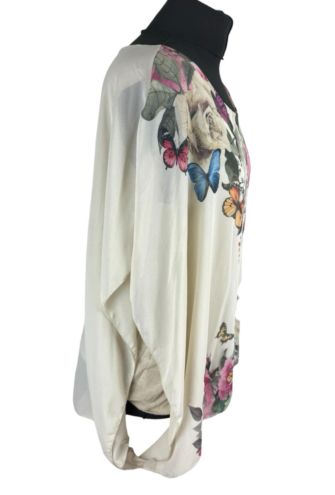 Floral Smock Blouse Top Women's UK Size L Chiffon Relaxed Fit Lined Floral Beige
