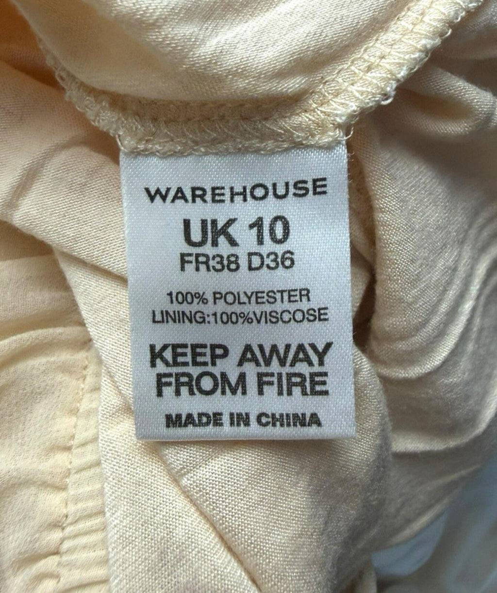 Warehouse Chiffon Layered Top Women's UK Size 10 Smocked Keyhole Front Beige