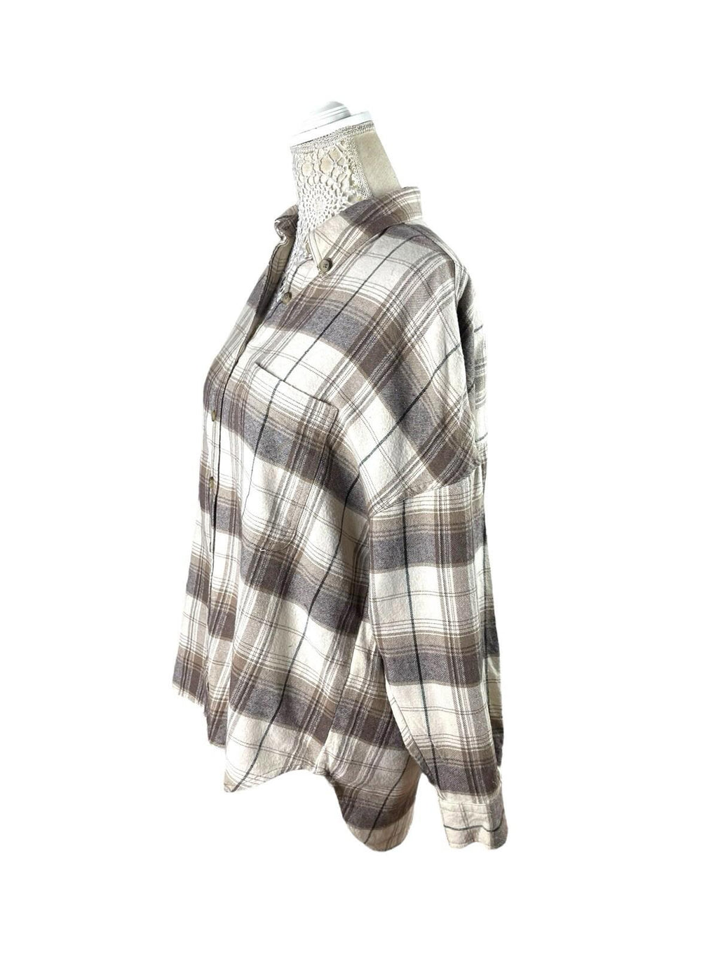 Stradivarius Beige Check Shirt Cotton Soft Touch Oversized Women’s UK Size XS