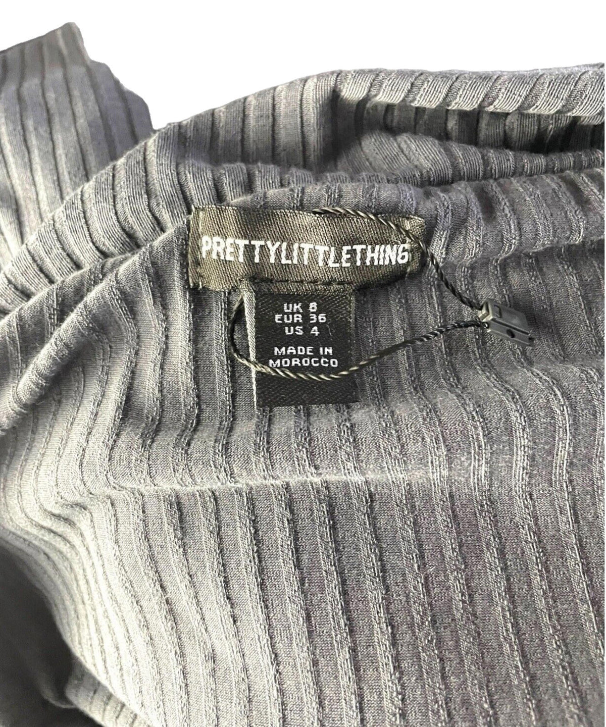 Pretty Little Thing Rib Dress Grey Off Shoulder Women’s UK Size 8