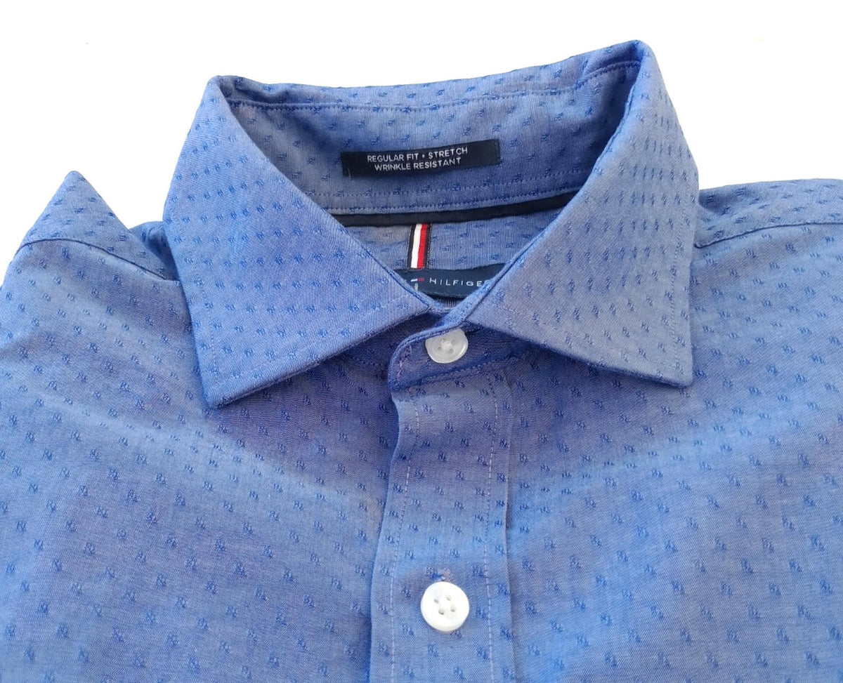 Tommy Hilfiger Shirt Men's UK Size M Blue Geometric Long Sleeve Pockets