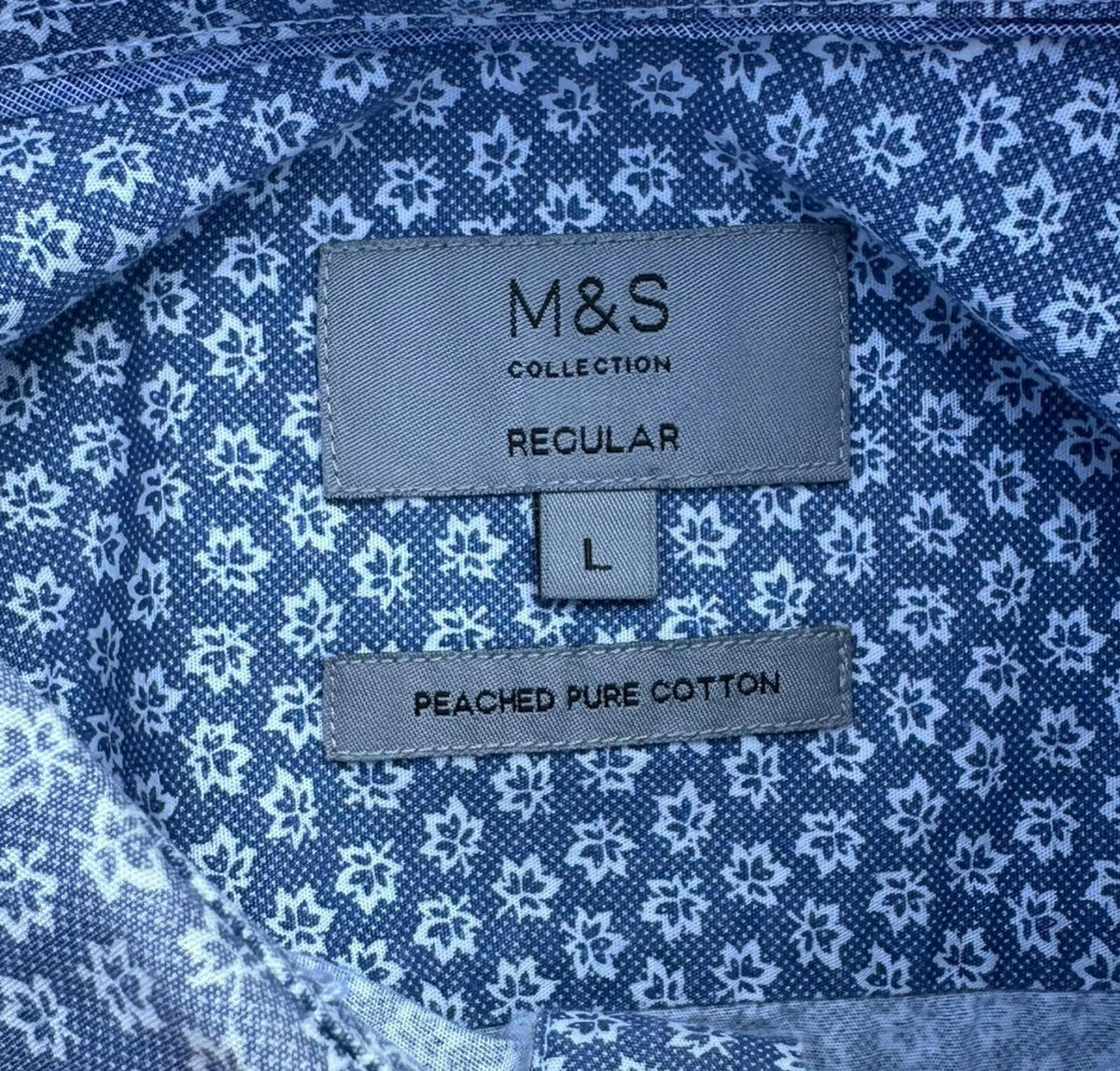 M&S Shirt Long Sleeve Floral Blue 100% Cotton Men's UK Size Large L