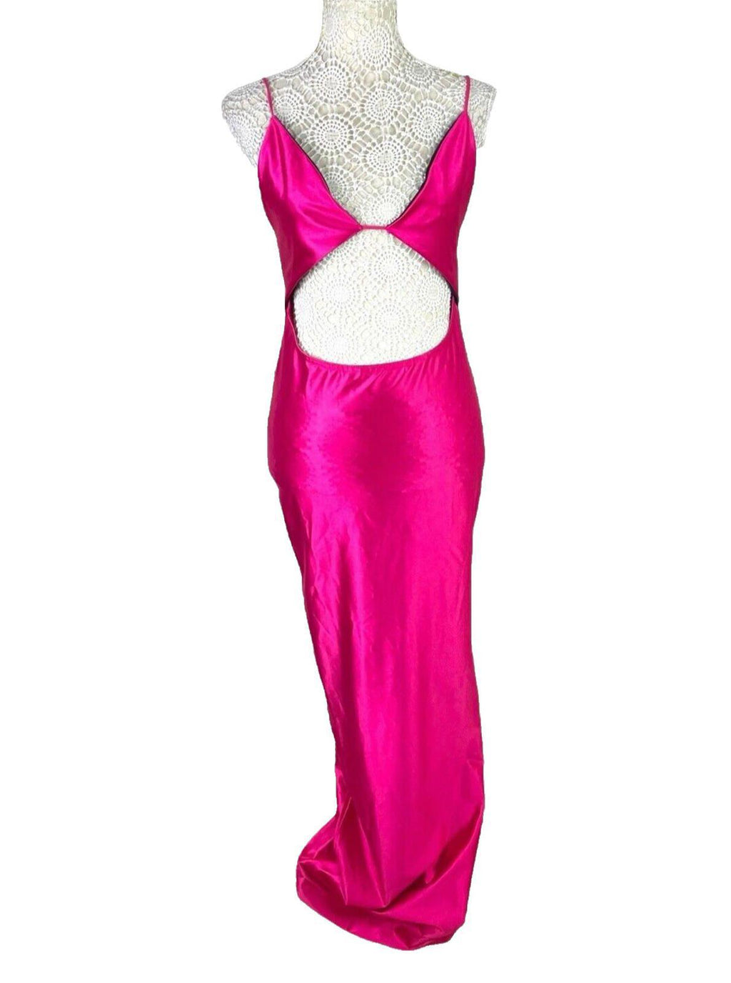 Pretty Little Thing Satin Maxi Slip Dress Women's UK Size 10 Pink Cut-Out Waist