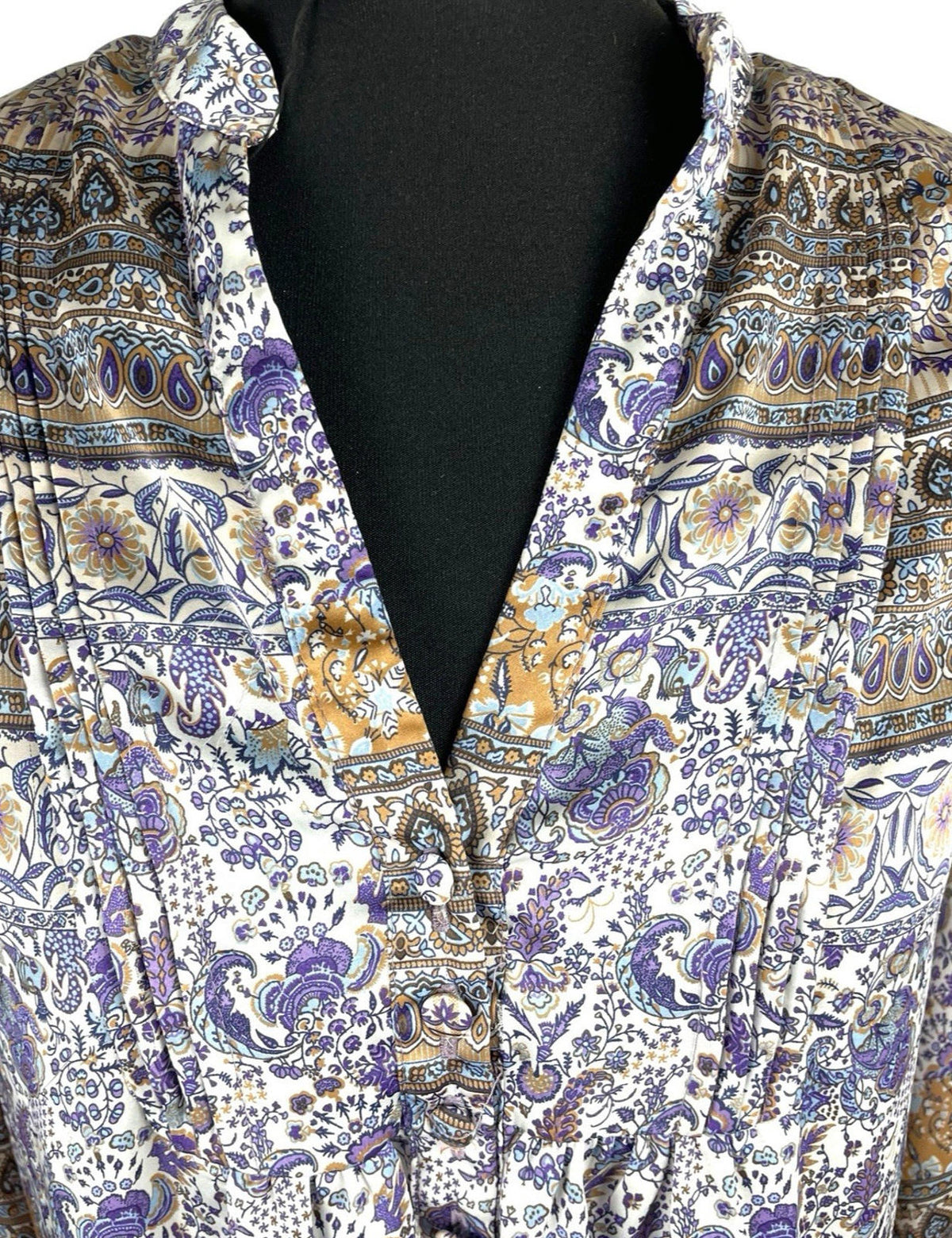 Wallis Satin Tunic Top Women's UK Size 10 Paisley 3/4 Blouson Sleeves V-Neckline