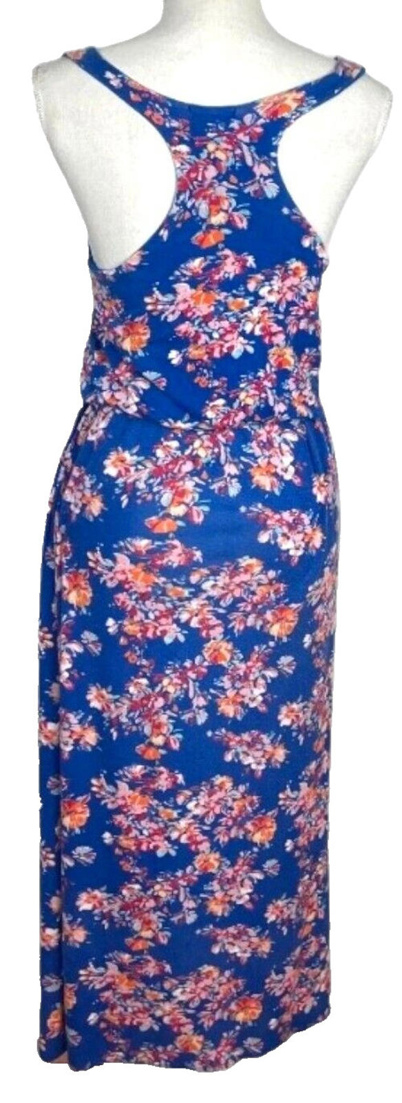 Maxi Dress Blue Floral Racer Back Women's UK Size M (10)