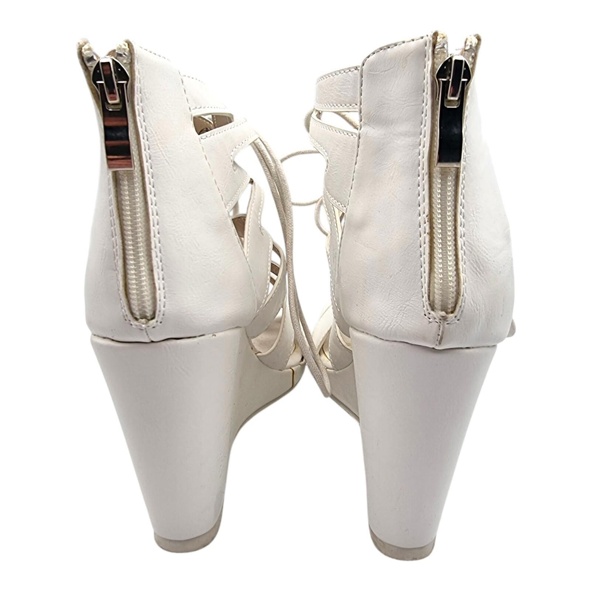 Aspirer Shoes White Aspirer Wedge Shoes Women's UK Size 7 Ankle Strap White Lace Up Faux Leather