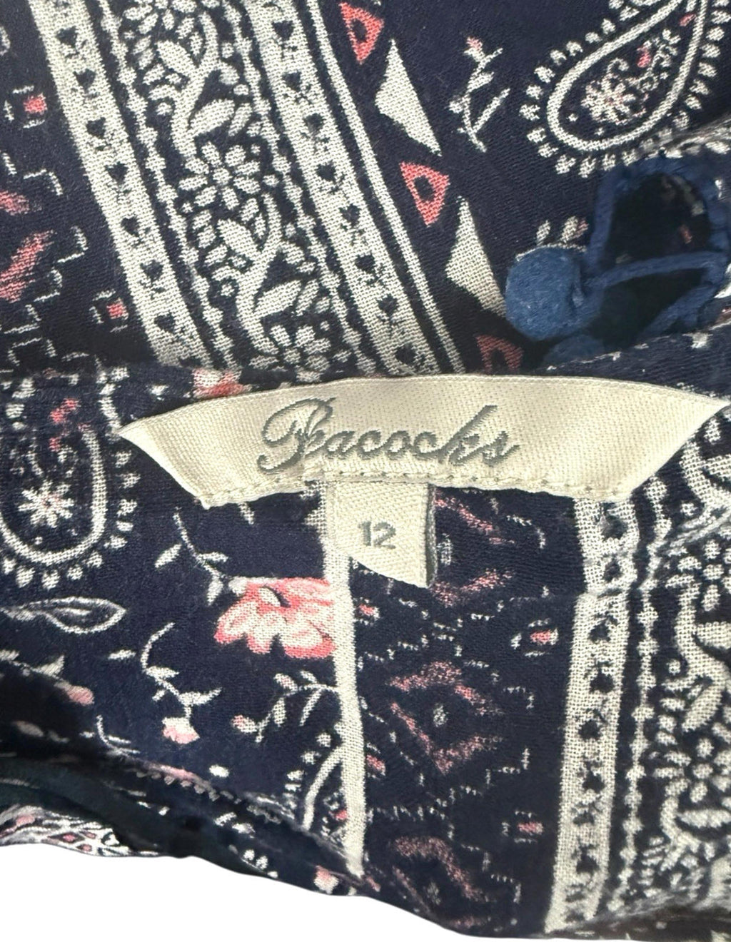 Peacocks Floral Top Navy Pink Crochet Tasselled Lightweight Women's UK Size 10