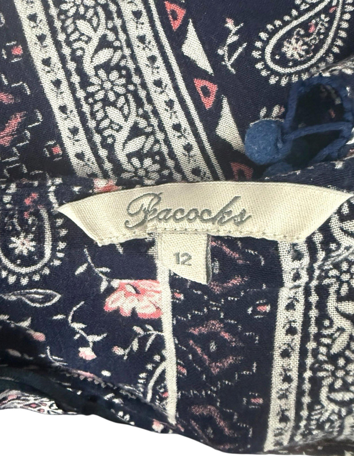 Peacocks Floral Top Navy Pink Crochet Tasselled Lightweight Women's UK Size 10