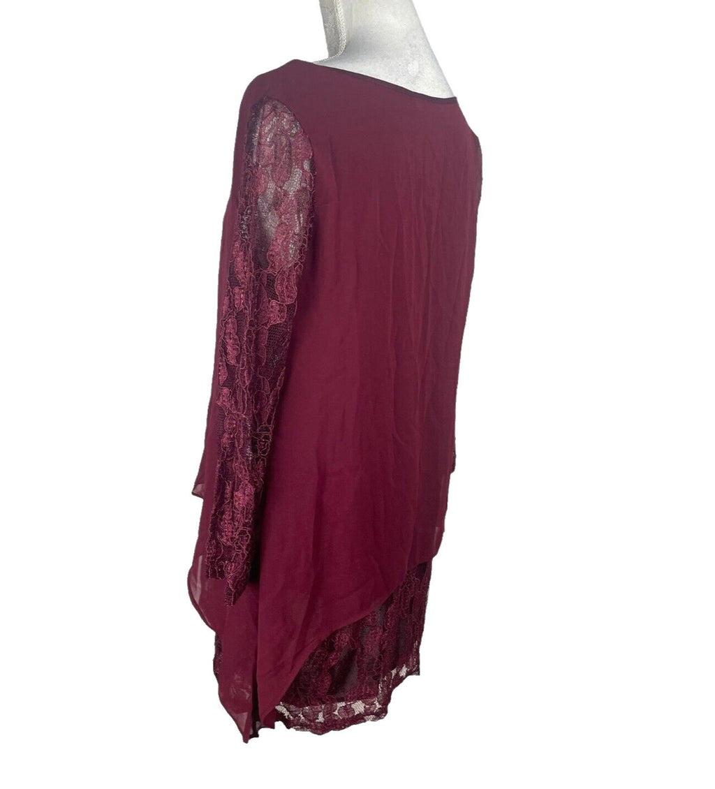 Floryday Red Burgandy Lace Tiered Top Women's UK Size M (8-10)