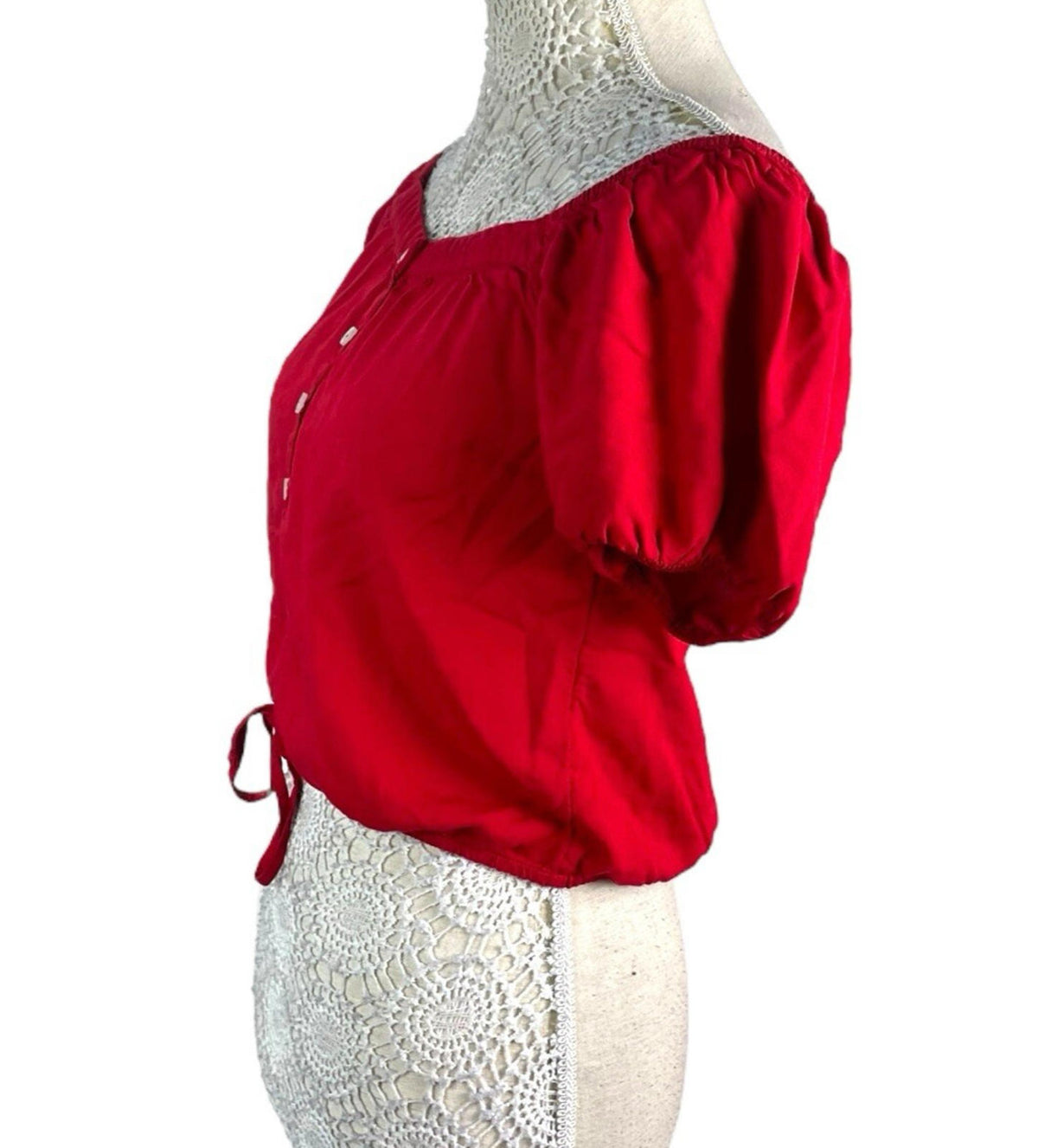 Hollister Red Crop Top Blouse Balloon Short Sleeve Women's UK Size XS