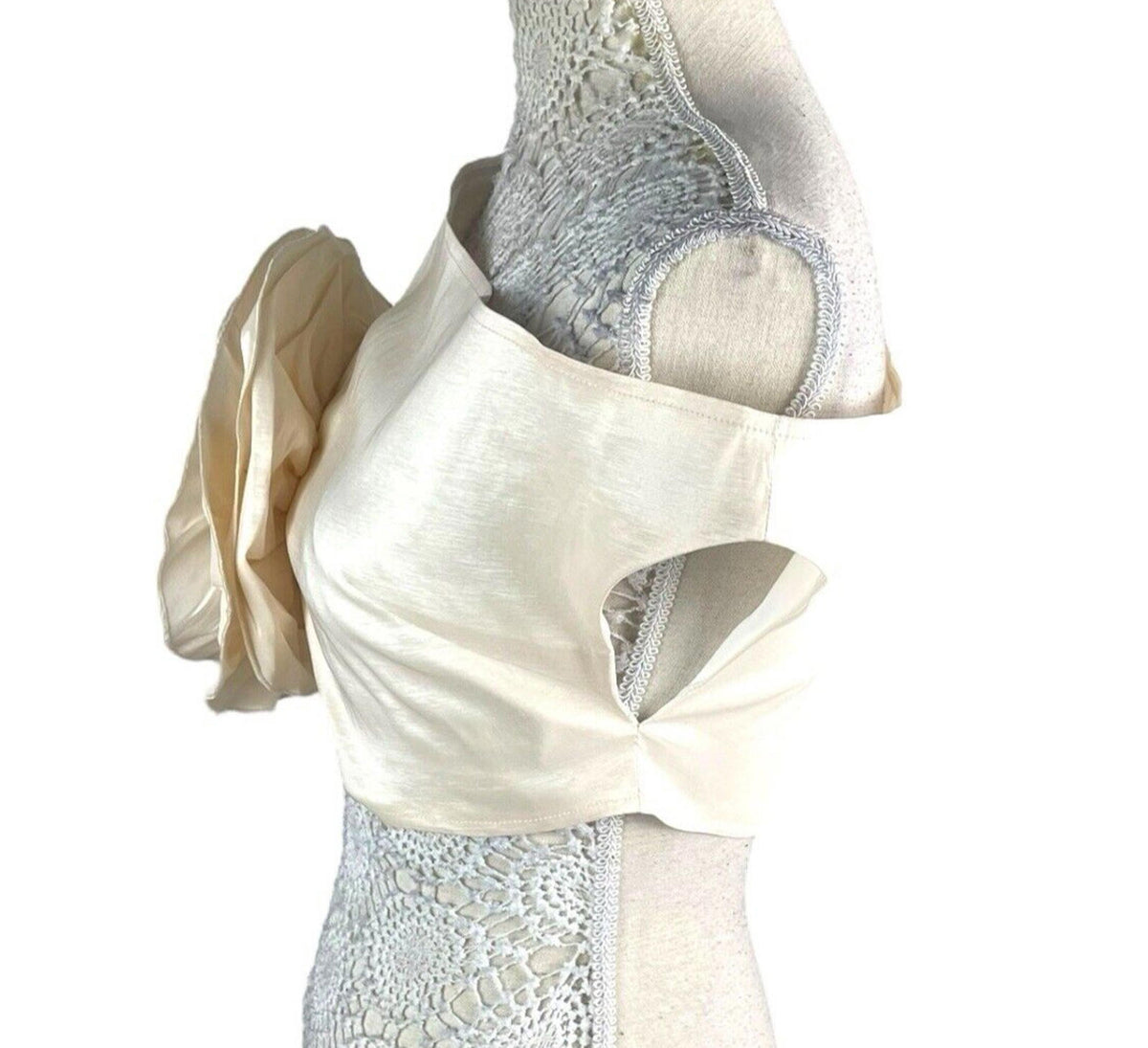 Nasty Gal Beige One Shoulder Crop Top Big Flower Occasion Women's UK Size 10