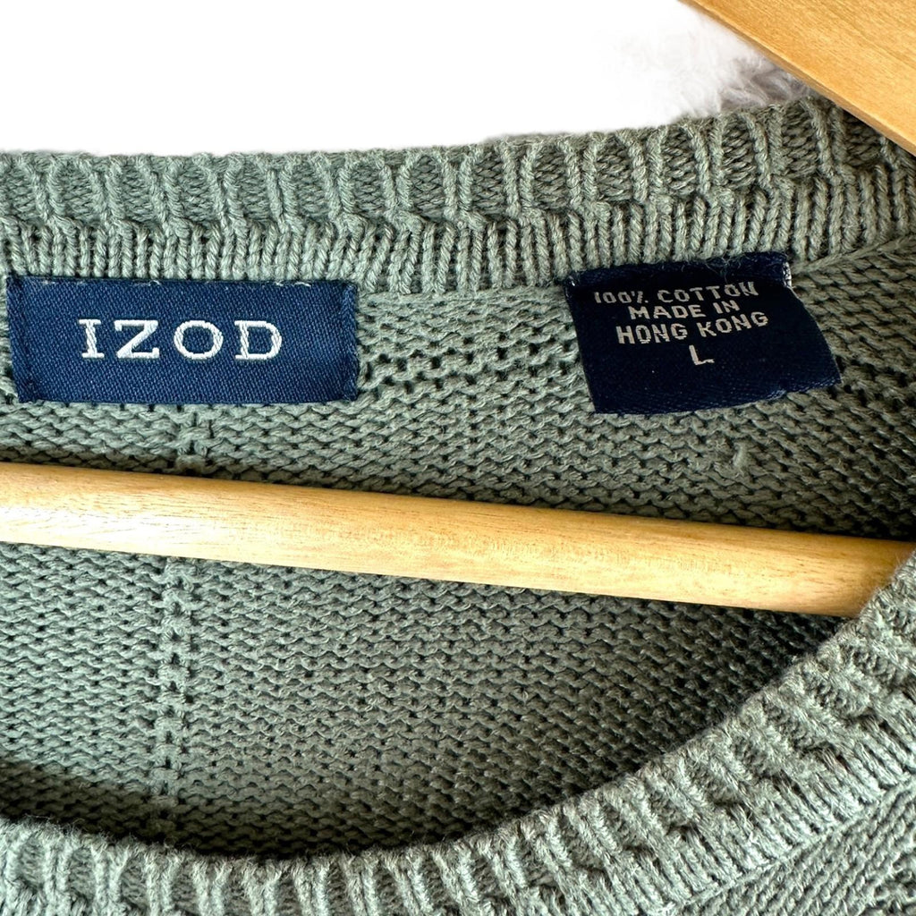 IZOD Jumper Men's UK Size L Green 100% Cotton Embroidered Logo Long Sleeve