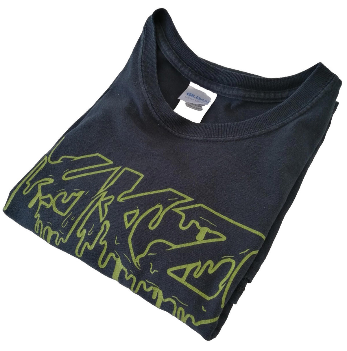 Gildan Black Graffiti Font Graphic Print T-Shirt Men's Size XL Black Crew Neck 100% Cotton