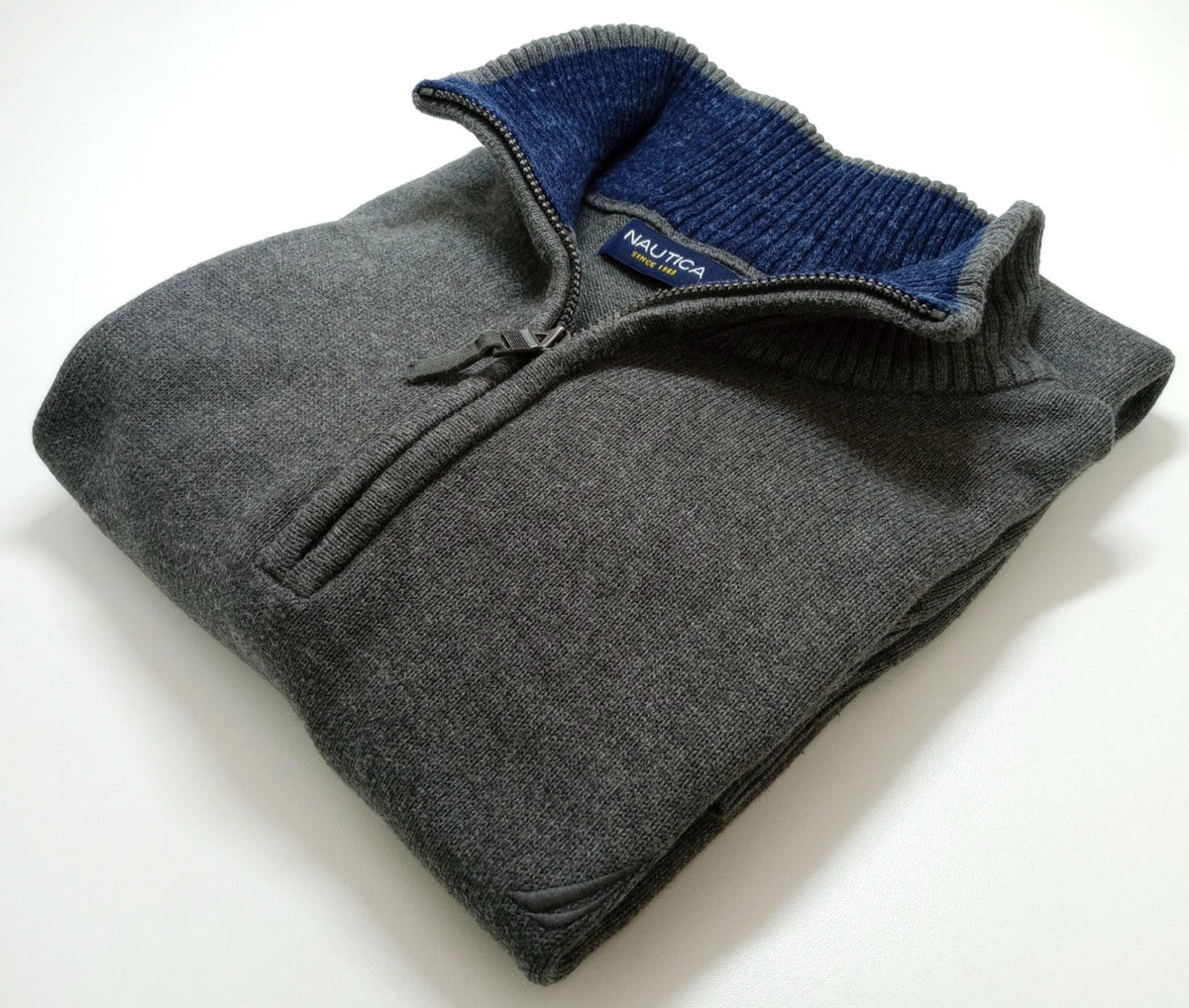 Nautica Gray Nautica Knit Jumper Men's UK Size XL Grey Long Sleeve 1/4 Zip Sweater