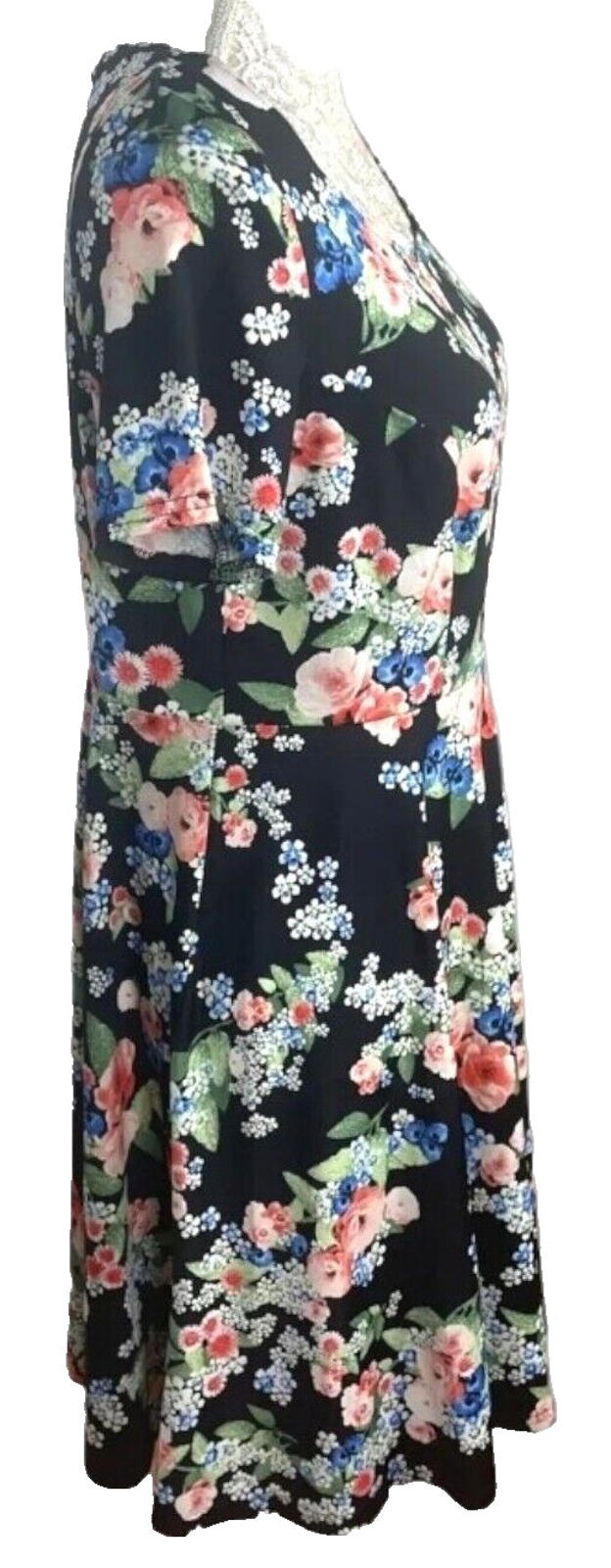 Anthology Floral Midi Dress Women's UK Size 12 Black Short Sleeve Round Neck