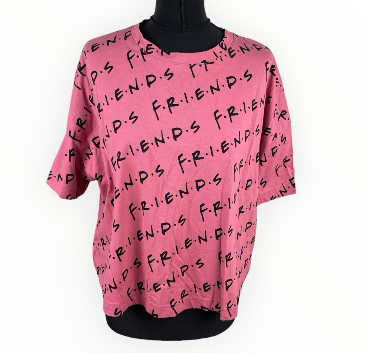 Friends Pink Friends Cropped T-Shirt Women's UK Size 14 Short Sleeve Cotton Geometric Print
