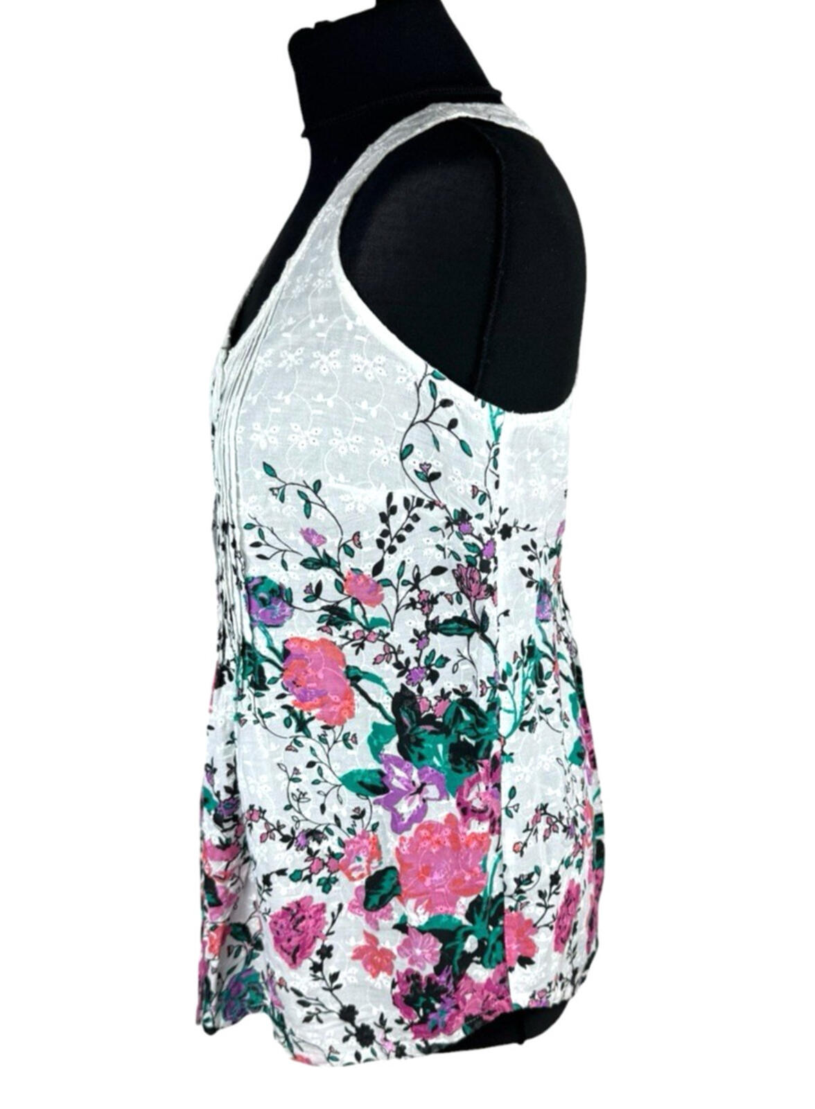 F&F Floral Blouse Women's UK Size M Button Up White Embroidered Sleeveless
