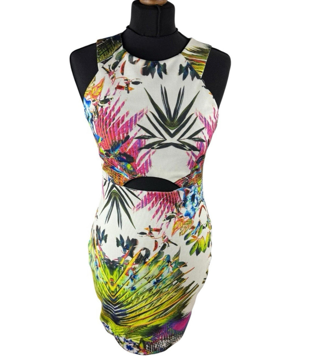 AX Paris Cut Out Mini Dress Tropical Print Multicolour Women's UK Size 12