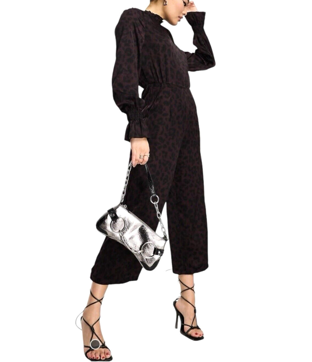 AX Paris Jumpsuit Satin Leopard Print Cropped Leg Women’s UK Size 16