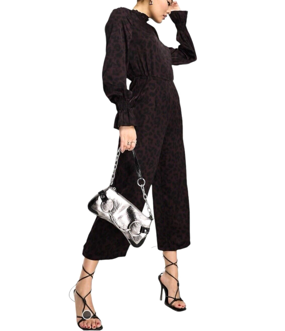 AX Paris Jumpsuit Satin Leopard Print Cropped Leg Women’s UK Size 16