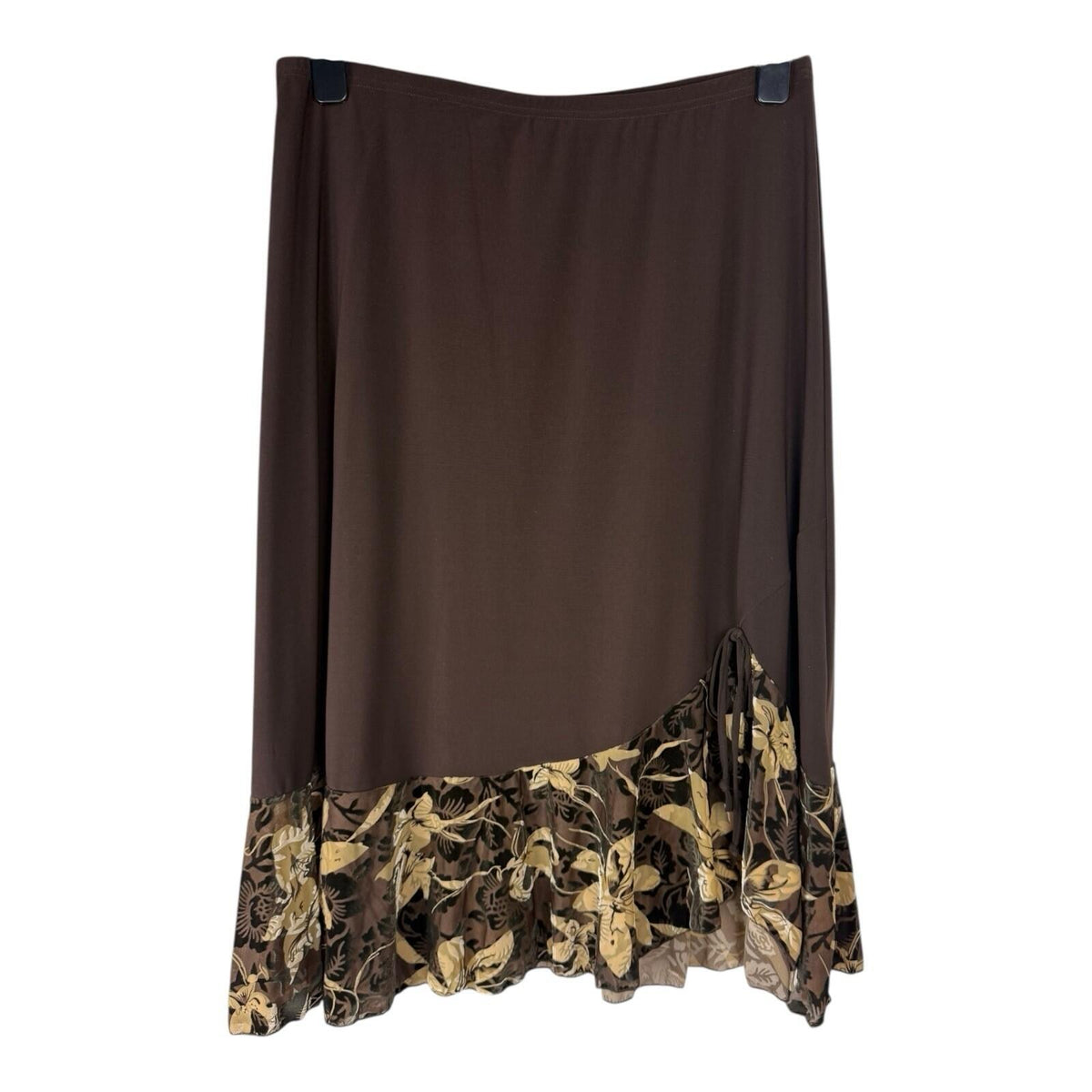 Saksos Skirt And Top Co-Ord Set Women's UK Size XL Stretch Floral Frill Brown