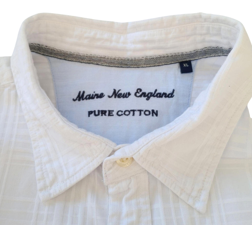 Maine New England Shirt Short Sleeve White 100% Cotton Pocket Men's UK Size XL