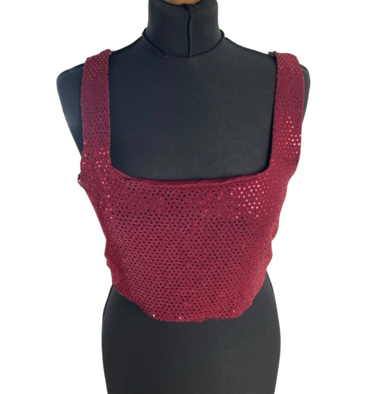 New Look Burgundy New Look Red Sparkle Crop Top Square Neck Stretch Women's UK Size 16