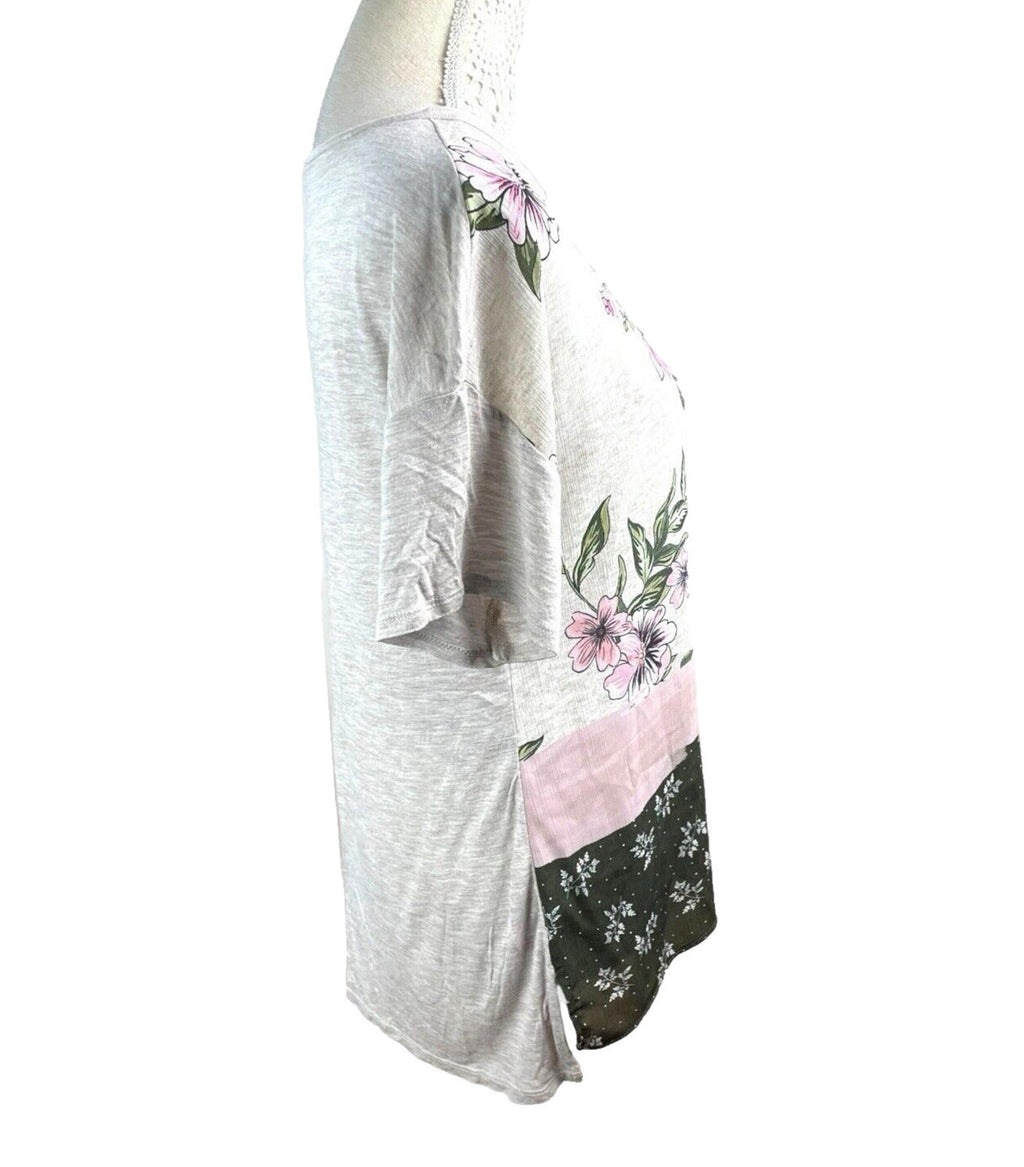 stradivarius Multi Stradivarius Floral Top Women's UK Size M Short Sleeve Crew Neck Colour Block