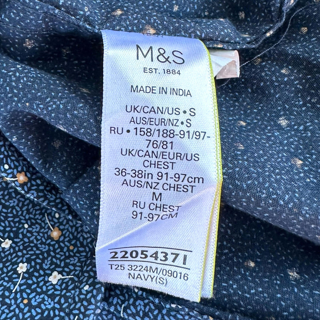 Marks & Spencer Floral Shirt Men's UK Size Small S Blue Button Up Long Sleeve