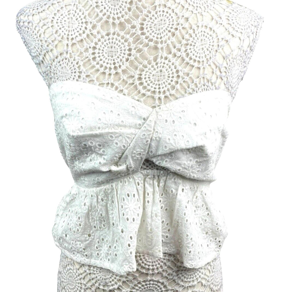White Strapless Peplum Top Embroidered Daisy Design Women's UK Size 8