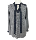 Marks & Spencer Black Marks & Spencer Long Sleeve Blouse Women's UK Size 14 Tie Neck Geometric Print