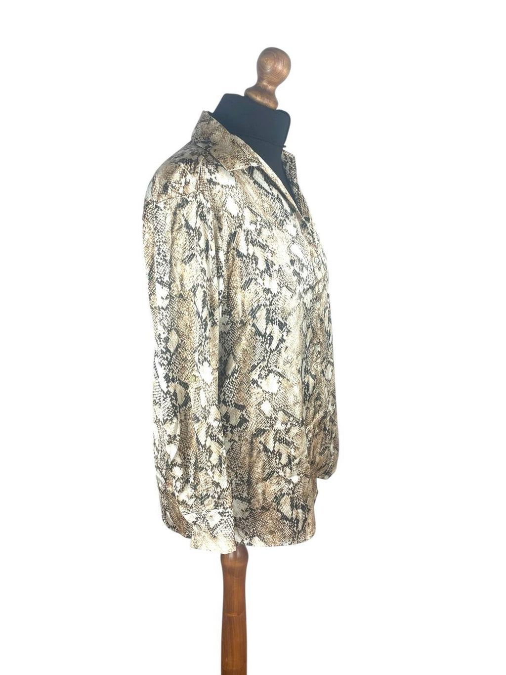 Haver London Beige Haver London Satin Shirt Blouse Women's UK Size 8 Snake Print Long Sleeved