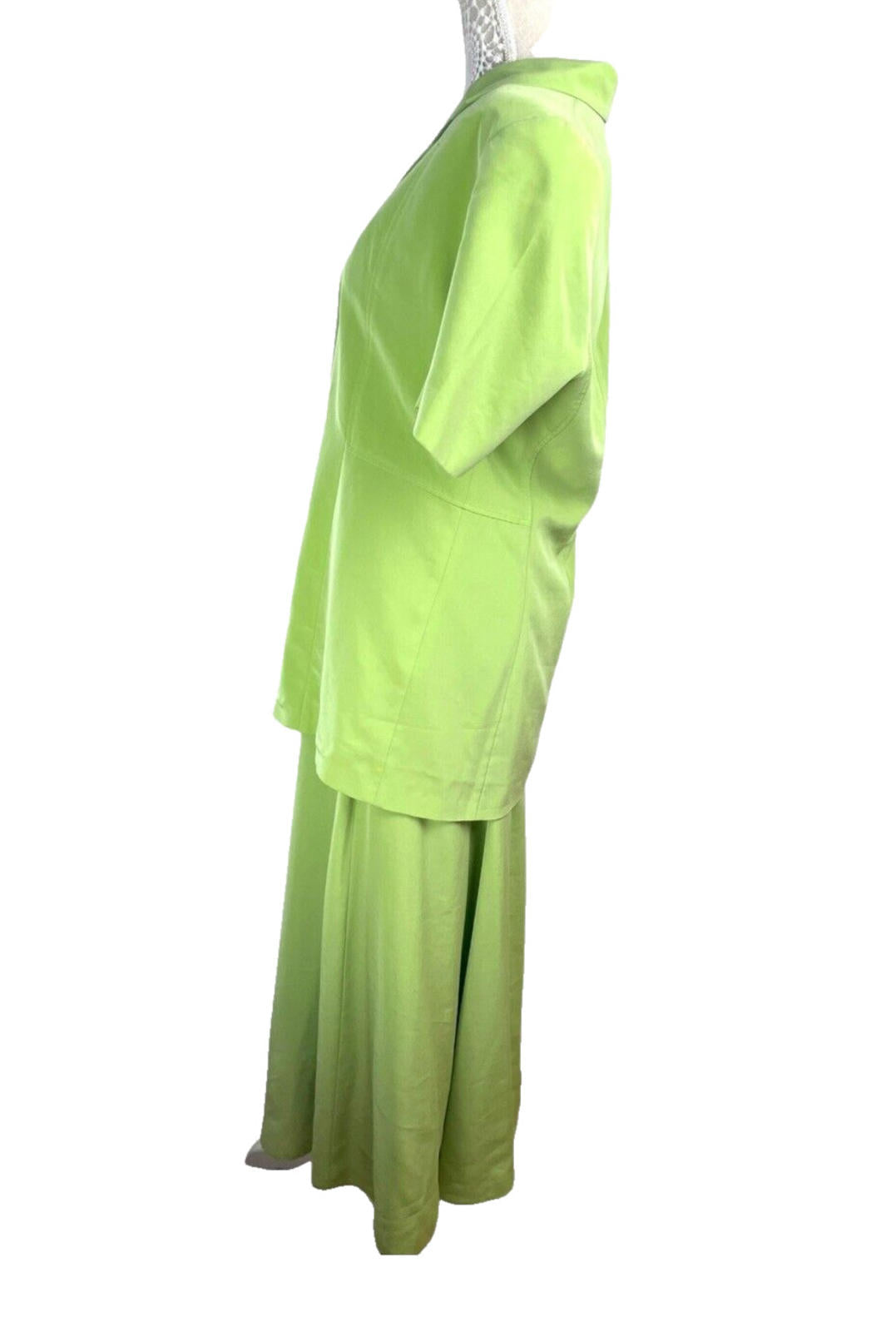 Alexon Skirt & Shirt Blouse Suit Women's UK Size 14 Green Satin 2 Piece Set
