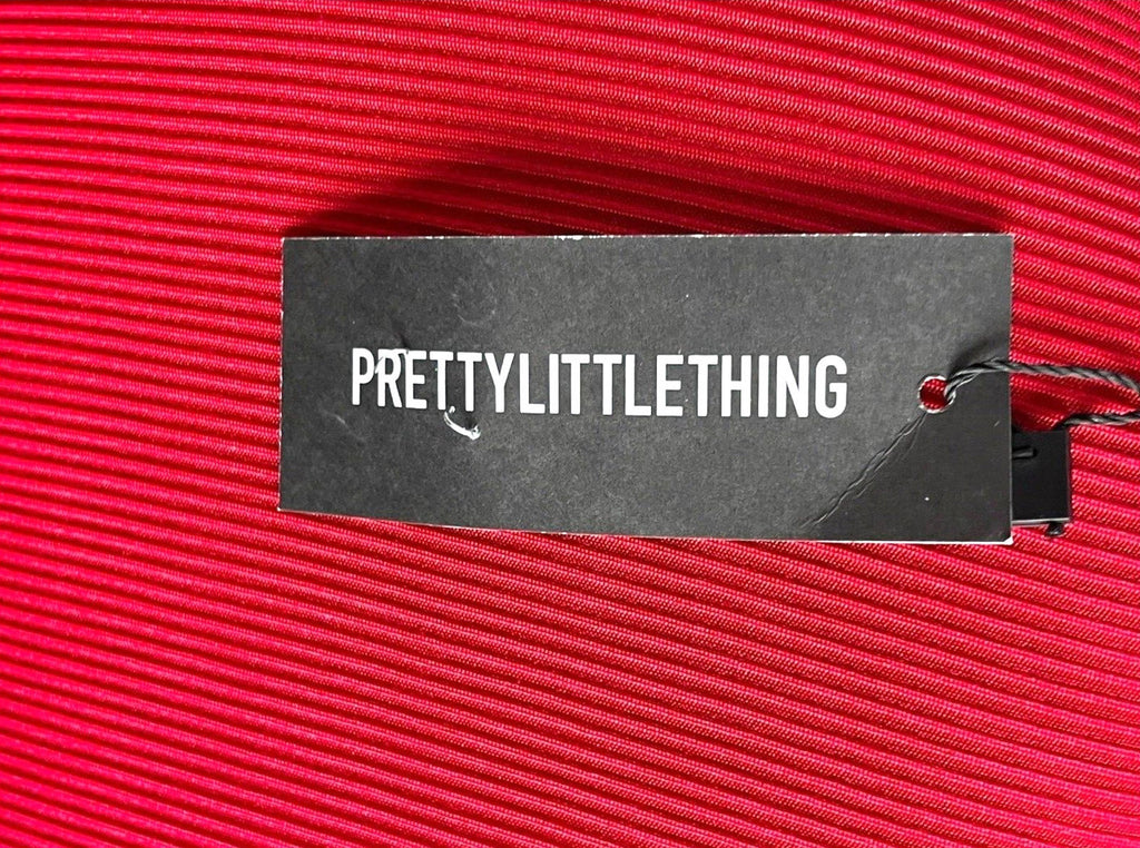 Pretty Little Thing Rib Body Con Dress Red Midi Women’s UK Size 8