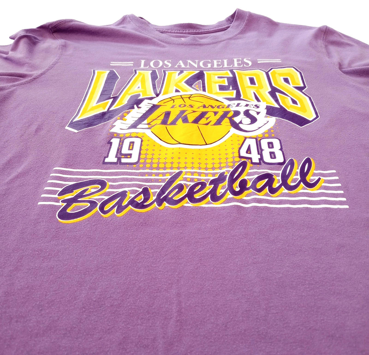 NBA Lilac NBA Graphic Print T-Shirt Men's UK Size M Lilac Crew Neck Cotton Rich Lakers