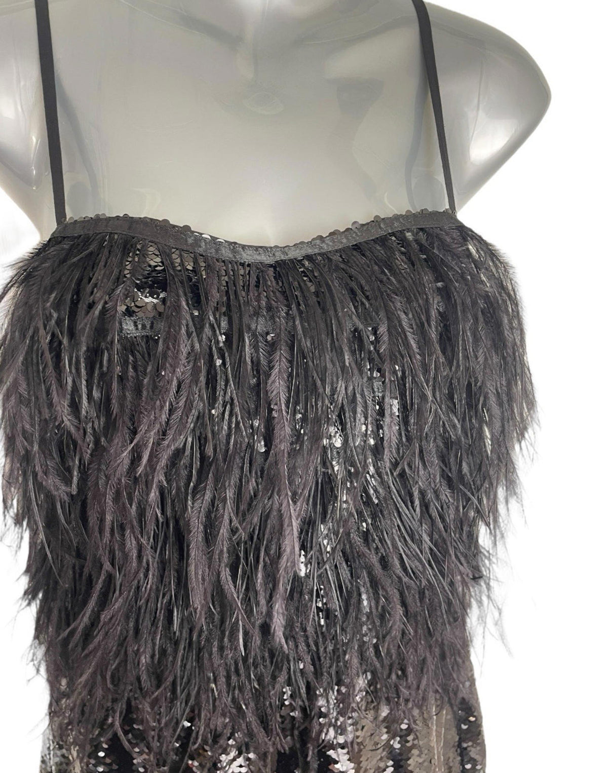 Pretty Little Thing Sequin Playsuit Women's UK Size 8 Feather Detail Strappy