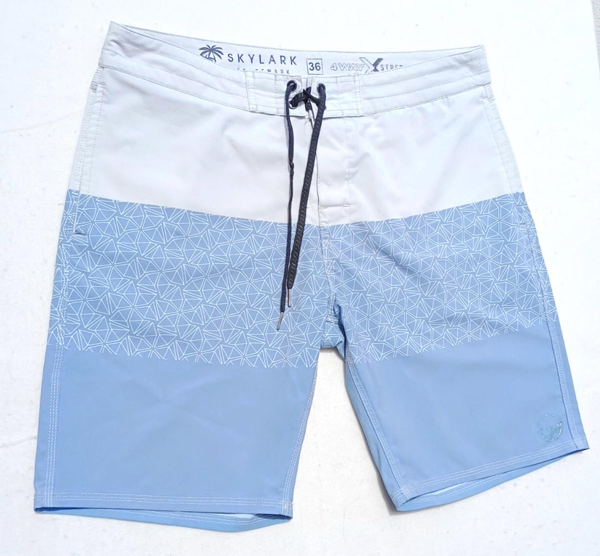 Skylark Swim Shorts Men's UK Size L Beige/Teal Polyester Rich Pockets Drawstring Blue