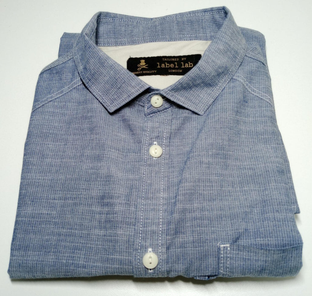 Label Lab Chambray Shirt Men's UK Size Medium Blue Short Sleeve Pocket