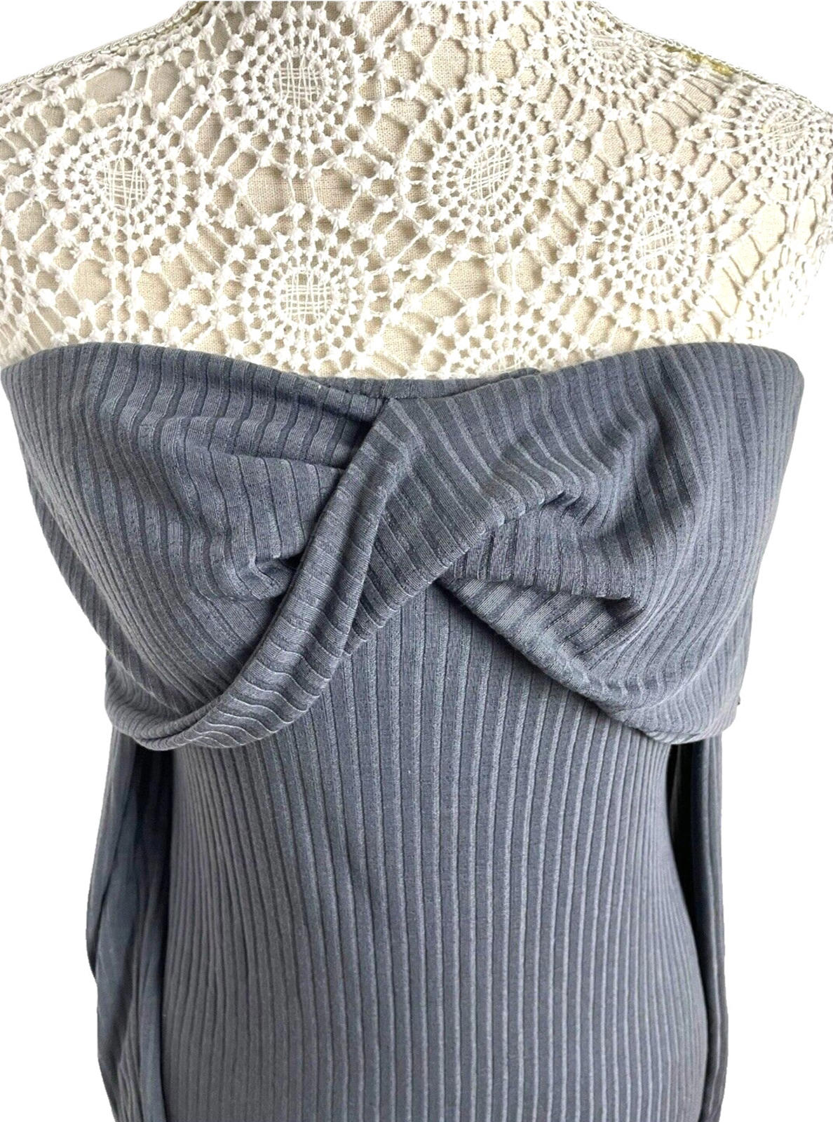 Pretty Little Thing Rib Dress Grey Off Shoulder Women’s UK Size 8