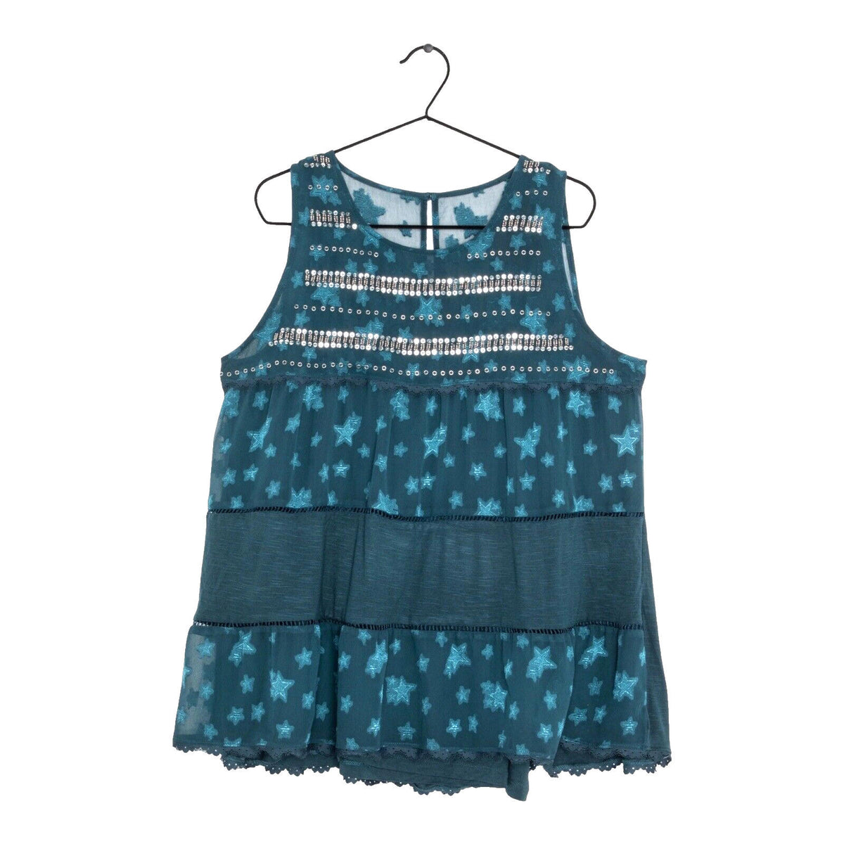 Next Turquoise Next Starscene Tunic Top  Women's UK Size 10 Chiffon Layered Embellished Sparkle