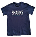 Black Sharks Uni Graphic Print T-Shirt Men's Size S Navy Crew Neck 100% Cotton