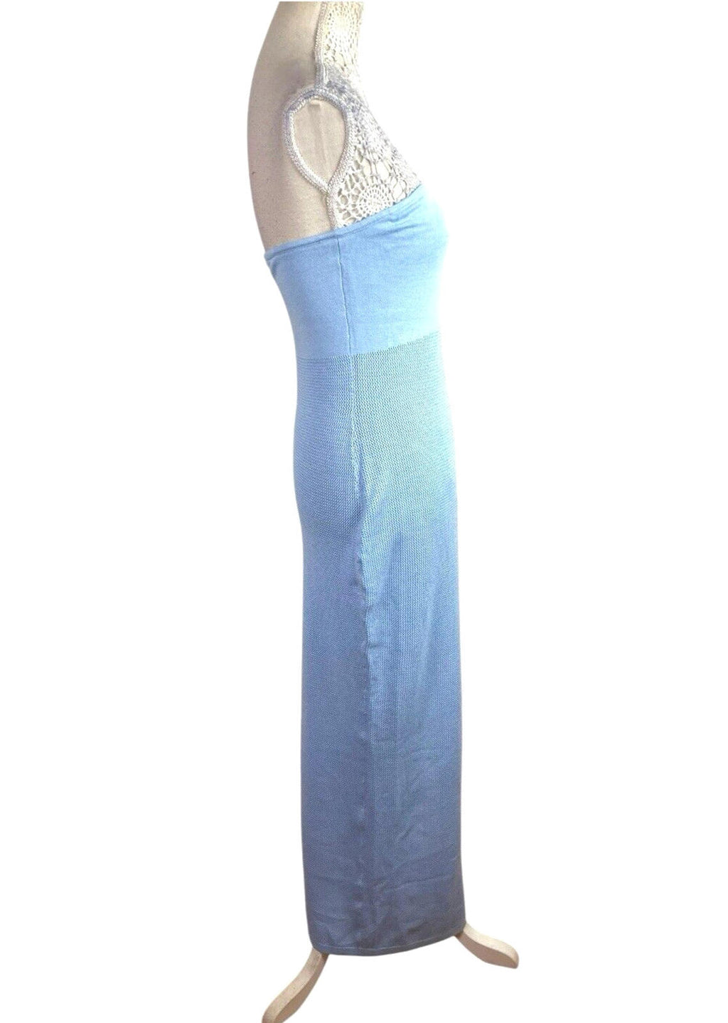 Light Blue Knit Beach Dress Maxi Cut Out Design Women's UK Size 10-12